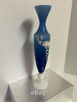 10.5 French Pierre Schneider Opaline Veritable Appl. Flower Art Glass Bud Vase