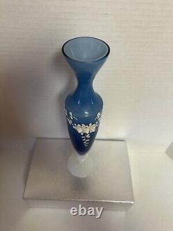 10.5 French Pierre Schneider Opaline Veritable Appl. Flower Art Glass Bud Vase