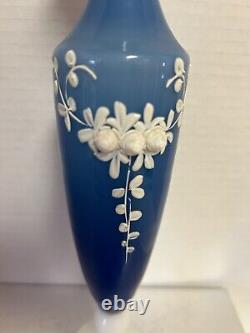 10.5 French Pierre Schneider Opaline Veritable Appl. Flower Art Glass Bud Vase