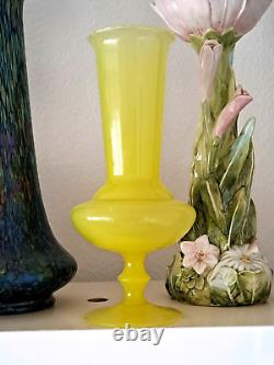 11.4 Portieux Vallerysthal PV France YELLOW OPALINE GLASS translucent VASE 29cm