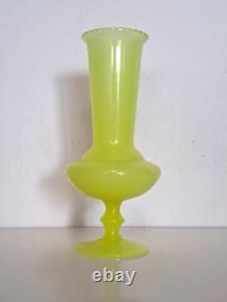 11.4 Portieux Vallerysthal PV France YELLOW OPALINE GLASS translucent VASE 29cm