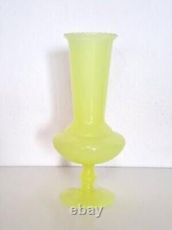 11.4 Portieux Vallerysthal PV France YELLOW OPALINE GLASS translucent VASE 29cm