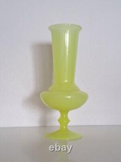 11.4 Portieux Vallerysthal PV France YELLOW OPALINE GLASS translucent VASE 29cm
