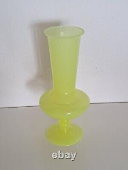 11.4 Portieux Vallerysthal PV France YELLOW OPALINE GLASS translucent VASE 29cm