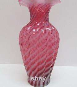 11 Fenton Art Glass Cranberry Spiral Opalescent Vase Ruffle Top Mint