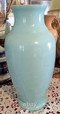 12 Antique Victorian Opaline Glass Vase Hand Painted Country Pastoral Scene