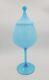 15 Empoli Blue Opaline Cased Glass Italy Apothecary Compote Circus Tent Lid Vtg