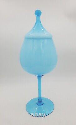 15 Empoli Blue Opaline Cased Glass Italy Apothecary Compote Circus Tent Lid Vtg