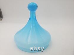 15 Empoli Blue Opaline Cased Glass Italy Apothecary Compote Circus Tent Lid Vtg