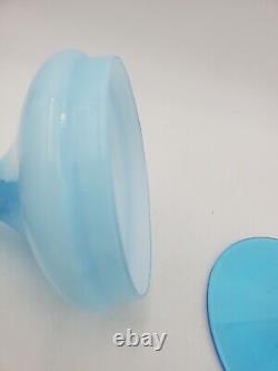 15 Empoli Blue Opaline Cased Glass Italy Apothecary Compote Circus Tent Lid Vtg