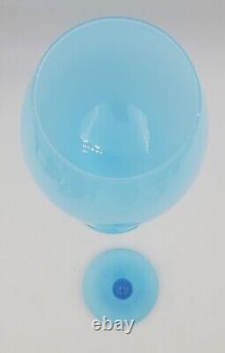 15 Empoli Blue Opaline Cased Glass Italy Apothecary Compote Circus Tent Lid Vtg