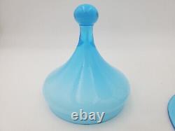15 Empoli Blue Opaline Cased Glass Italy Apothecary Compote Circus Tent Lid Vtg
