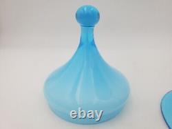 15 Empoli Blue Opaline Cased Glass Italy Apothecary Compote Circus Tent Lid Vtg