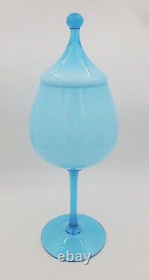 15 Empoli Blue Opaline Cased Glass Italy Apothecary Compote Circus Tent Lid Vtg