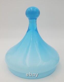 15 Empoli Blue Opaline Cased Glass Italy Apothecary Compote Circus Tent Lid Vtg