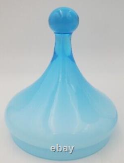 15 Empoli Blue Opaline Cased Glass Italy Apothecary Compote Circus Tent Lid Vtg