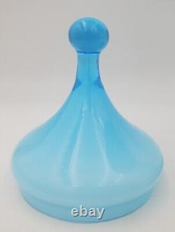 15 Empoli Blue Opaline Cased Glass Italy Apothecary Compote Circus Tent Lid Vtg