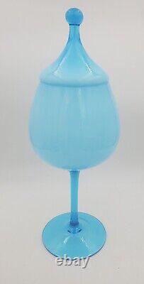 15 Empoli Blue Opaline Cased Glass Italy Apothecary Compote Circus Tent Lid Vtg