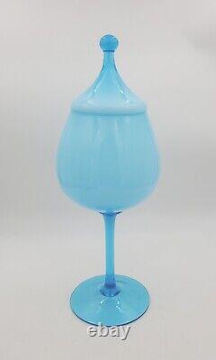 15 Empoli Blue Opaline Cased Glass Italy Apothecary Compote Circus Tent Lid Vtg