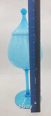 15 Empoli Blue Opaline Cased Glass Italy Apothecary Compote Circus Tent Lid Vtg