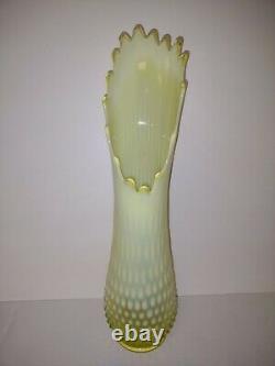 17-1/4 USA Fenton Topaz Vaseline Opalescent Hobnail Art Glass Swung Vase Huge