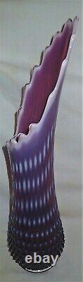 17 X Rare Old Fenton Purple Plum Hobnail Opalescent Art Glass Swung Vase Mint