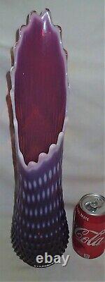 17 X Rare Old Fenton Purple Plum Hobnail Opalescent Art Glass Swung Vase Mint