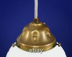 1910s English Arts & Crafts Opaline Globe Pendant Lamp with Hand-Painted Flowers