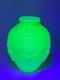 1920s Art Deco French Opaline Celadon Uranium Vaseline Glass Vase Large Relief