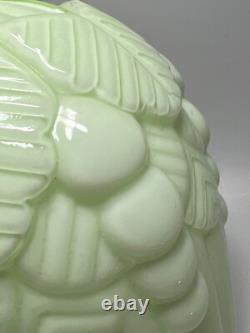 1920s Art Deco French Opaline Celadon Uranium Vaseline Glass Vase Large Relief
