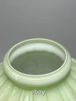 1920s Art Deco French Opaline Celadon Uranium Vaseline Glass Vase Large Relief