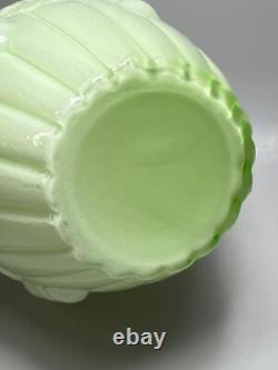 1920s Art Deco French Opaline Celadon Uranium Vaseline Glass Vase Large Relief