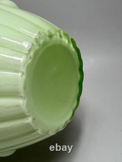 1920s Art Deco French Opaline Celadon Uranium Vaseline Glass Vase Large Relief