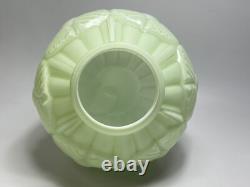 1920s Art Deco French Opaline Celadon Uranium Vaseline Glass Vase Large Relief