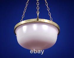 1920s Art Deco Pink Flashed Opaline Glass Plafonnier Pendant Lamp & Silver Plate