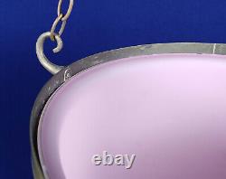 1920s Art Deco Pink Flashed Opaline Glass Plafonnier Pendant Lamp & Silver Plate
