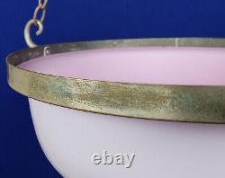 1920s Art Deco Pink Flashed Opaline Glass Plafonnier Pendant Lamp & Silver Plate