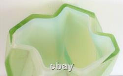 1928 Reuben Haley Ruba Rombic Vase Green Cubist Art Glass Opaline Interior