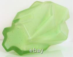 1928 Reuben Haley Ruba Rombic Vase Green Cubist Art Glass Opaline Interior