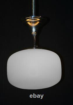 1940s Dutch art deco Opaline milk glass pendant light chrome monk cap fittings