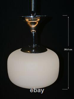1940s Dutch art deco Opaline milk glass pendant light chrome monk cap fittings
