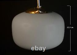 1940s Dutch art deco Opaline milk glass pendant light chrome monk cap fittings