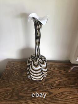 1960's Italian Rare Square Bottom Glass Opaline Art Glass Vase Italy