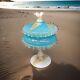 1960s Mcm Murano/empoli Italian Sky Blue Opaline Art Glass Bonbon Compote & Lid