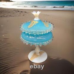 1960s MCM Murano/Empoli Italian sky blue opaline art glass bonbon compote & Lid