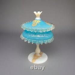 1960s MCM Murano/Empoli Italian sky blue opaline art glass bonbon compote & Lid