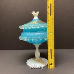 1960s MCM Murano/Empoli Italian sky blue opaline art glass bonbon compote & Lid