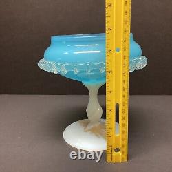 1960s MCM Murano/Empoli Italian sky blue opaline art glass bonbon compote & Lid