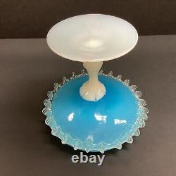 1960s MCM Murano/Empoli Italian sky blue opaline art glass bonbon compote & Lid