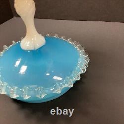 1960s MCM Murano/Empoli Italian sky blue opaline art glass bonbon compote & Lid